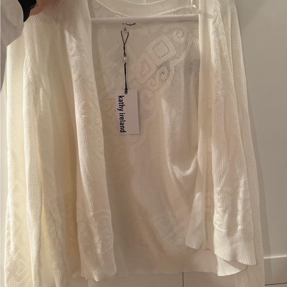 kathy ireland Cream Openfront Knit Sweater